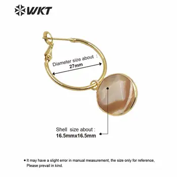 WT-MPE035 Mode guld galvaniseret runde shell charme øreringe kvinder, rund facetteret shell øreringe til bryllup øreringe