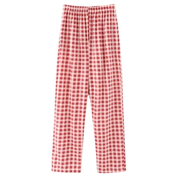 BZEL Plaid Bomuld Nattøj til Kvinder Pyjamas Bukser Plus Size Pijama Mujer Elastisk Talje Nat Bære Løst Hjem Bukser Casual Nighty