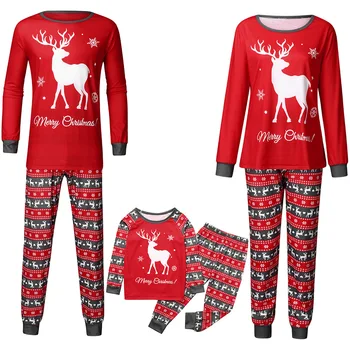 Jul Forældre-barn-Udstyr Pyjamas med Lange Ærmer Brev Print Pullover Stribede Bukser til Baby Sparkedragt Familie Matchende Udstyr