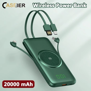 CASEIER Power Bank 20000mAh Trådløse Bærbare Powerbank 4-Kabel 10000mAh Banker Hurtig Opladning Til Xiaomi Carica Batteria Cellulare