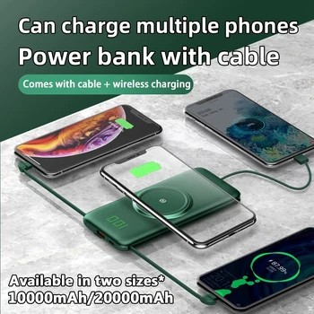 CASEIER Power Bank 20000mAh Trådløse Bærbare Powerbank 4-Kabel 10000mAh Banker Hurtig Opladning Til Xiaomi Carica Batteria Cellulare
