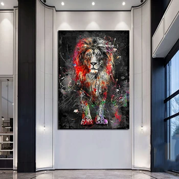Abstrakte Farverige Lion Maleri Moderne Dyr Kunst på væggene Billede Cuadros for Kunst Plakat Lærred Maleri Hjem Dekoration