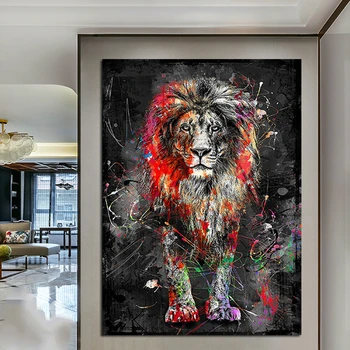 Abstrakte Farverige Lion Maleri Moderne Dyr Kunst på væggene Billede Cuadros for Kunst Plakat Lærred Maleri Hjem Dekoration