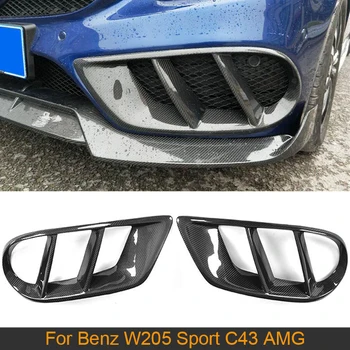 Bilens Forreste Kofanger luftskrue Outlet Dække Trim Grill til Mercedes Benz C-Klasse W205 Sport C43 AMG - 2019 kulfiber / ABS