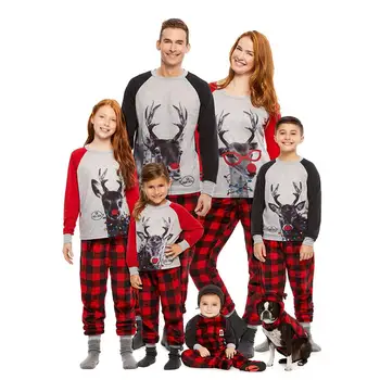 Nyeste Jul Xmas Familie Matchende Sæt Pyjamas, Nattøj Nattøj Børn, Voksne Hjorte Ternet Pyjamas