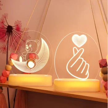Valentine ' s Day Akryl 3d-Lampe Hjertet Led Nightlight for Børn Barn, Rum Udsmykning Fødselsdag Gaver, Kærlighed Hjerte Tabel Led-Lys Indretning