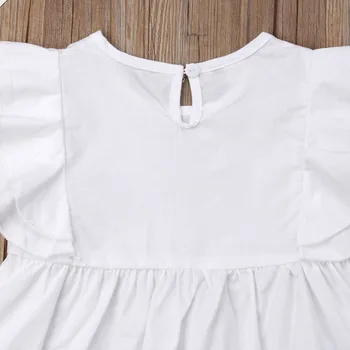 2019 Sommer Børn Piger Flæser Hvid T-shirt, Bluse Toppe Pearl Jeans Blyant Bukser 2STK Mode Kids Tøj Sæt