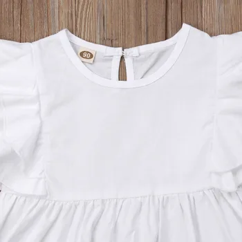2019 Sommer Børn Piger Flæser Hvid T-shirt, Bluse Toppe Pearl Jeans Blyant Bukser 2STK Mode Kids Tøj Sæt