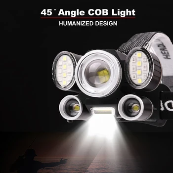 1200LM Led lys 2055 XHP50 T6 COB Forlygte USB-Genopladelig Vandtæt 6 LED Forlygte Hoved Lampe Lanterne Med 18650 Batteri