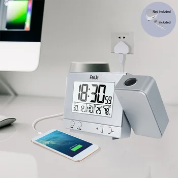 Projektion Vækkeur med Temperatur og Tid Projektion/USB Oplader/Indendørs Temperatur og Luftfugtighed Skrivebord Ur
