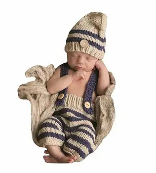 2020 Baby Piger Drenge Strikkede Hat Tøj Sæt Kostume Foto Fotografering Prop Udstyr Barn Romper Overalls Hat, Tøj
