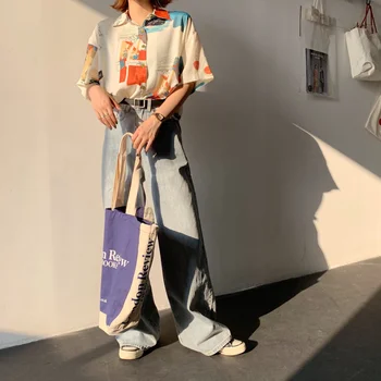 Casual Vintage Løs Trykt kortærmet Skjorte Kvinder ' Sommer-Shirts Kawaii Punk Dejlige Kvindelige Harajuku Smarte Tunika Til Kvinder
