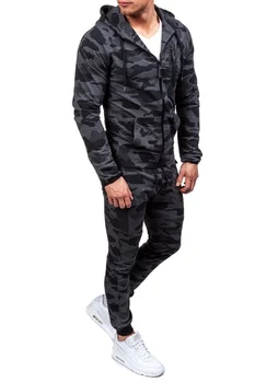 ZOGAA Mænds Træningsdragt Mode Camouflage Sweatshirt + Jogging Bukser 2 delt Sæt Casual Outwear Passer Hætte Sweat træningsdragt Mænd