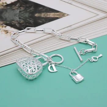 3 stilarter 925 Sterling sølv Hjerte Bag Kors Armbånd Mode Kvinde Sølv Hånd Luftledninger Elegance Dame Fine Smykker gave