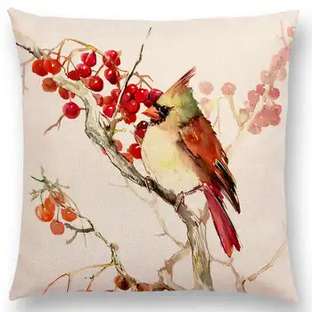 Hot Salg Akvarel Søde Fugle Robin Tit Finch Kolibri Goldfinch Chickadee Kardinal Kingfisher Pudebetræk Pudebetræk