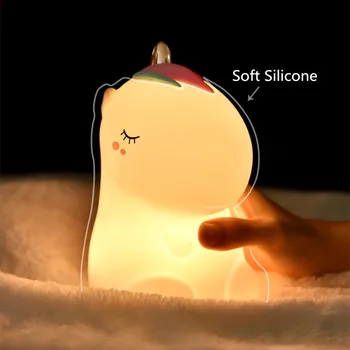 Unicorn LED Nat Lys Touch Sensor Farverige USB-Genopladelige Tegnefilm Silikone Soveværelse sengelampe for Børn Baby Gave
