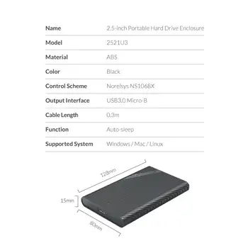 ORICO SATA til USB 3.0 Adapter Ekstern Harddisk Tilfælde SSD HDD Kabinet 5Gbps Værktøj-gratis for 9,5 mm 7 mm 2,5
