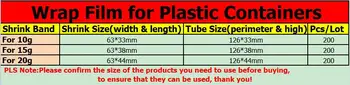 200Pcs Klar PVC Heat Shrink Wrap for 10g 15g 20g Plast Kosmetiske Flasker, Krukker Pot Sag Beholdere