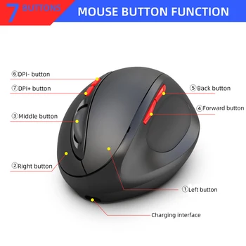 UTHAI DB40 nye 2,4 G trådløs mus vertikal mus 7-knappen ergonomisk 2400dpi mus indbygget batteri