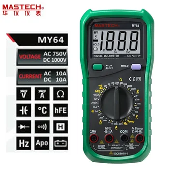 MASTECH MY64 Digital Multimeter 20A AC/DC DMM Kapacitans Frekvens Temperatur Måleren Tester w/ hFE Test Amperemeter Multimetro