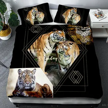 Tiger Strøelse Sæt Leopard Print Duvet Cover for Voksne Mands Seng Dække 3d Quilt Enkelt Queen Size Sort boligtekstiler 3STK 18288
