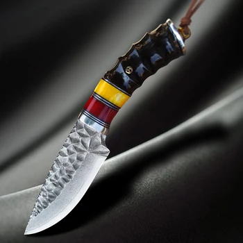 TUREN-Lige Håndlavet smedet Høj hårdhed VG10 Damascus knive fast kniv jagt kniv Mønster stål Udendørs kniv
