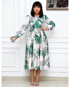 3XL Plus Size Afrikanske Kjoler Til Kvinder Print Efteråret Dashiki Midi Kjole Bazin Riche Tøj Lange Ærme Kjole Tøj Afrika