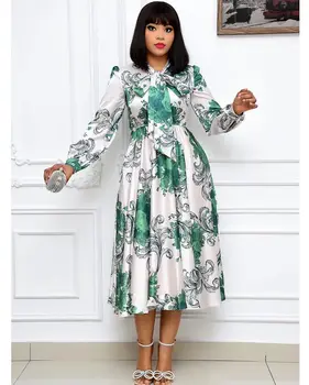 3XL Plus Size Afrikanske Kjoler Til Kvinder Print Efteråret Dashiki Midi Kjole Bazin Riche Tøj Lange Ærme Kjole Tøj Afrika