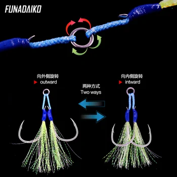 FUNADAIKO Nye Fiskeri hjælpe krog Seafishing langsom jig dobbelt kroge lysende kunstige lokke kroge 1/0 2/0 3/0 4/0 jigging krog