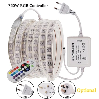 Super Lyse RGB LED Strip Light 5050 220V 120LED/m Fjernbetjening Vandtæt Dobbelt Række Flex-Bånd, Tape Lys boligindretning