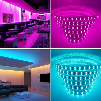 Super Lyse RGB LED Strip Light 5050 220V 120LED/m Fjernbetjening Vandtæt Dobbelt Række Flex-Bånd, Tape Lys boligindretning