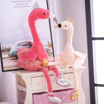 Udstoppet Svane Flamingo Peacock Plys Legetøj med krone Udstoppede Dyr Dukke Bløde Legetøj til Børn Piger Gave boligindretning