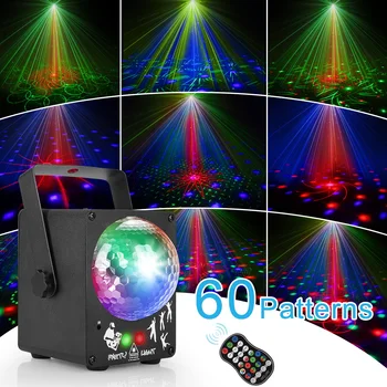 LED Disco laserlys RGB Projektor Part Lys 60 Mønstre DJ Magic Ball Laser Party Ferie Jul Fase Belysning Effekt