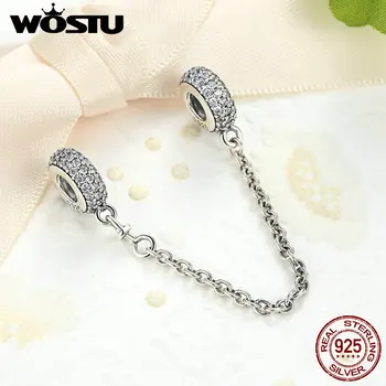 Ægte 925 Sterling Sølv Bane Inspiration Sikkerhed Kæde, Charme Med Klare CZ Passer Oprindelige Armbånd Ægte-Smykker Gave