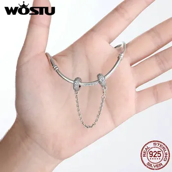 Ægte 925 Sterling Sølv Bane Inspiration Sikkerhed Kæde, Charme Med Klare CZ Passer Oprindelige Armbånd Ægte-Smykker Gave