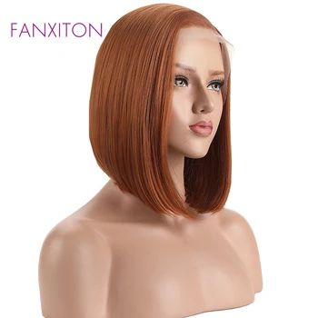 FANXITON Syntetisk Blonde Front Paryk For Sorte Kvinder Glueless Orange Blonder Foran Parykker Lige Kort Bob Parykker Syntetisk Hår Parykker