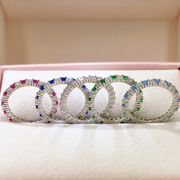 Mode Farve Sona Simuleret Diamant Fuld Evigheden Ringe Jubilæum Ringe Bryllup Band Ring For Kvinder 925 Sterling Sølv Ringe