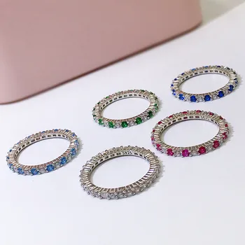 Mode Farve Sona Simuleret Diamant Fuld Evigheden Ringe Jubilæum Ringe Bryllup Band Ring For Kvinder 925 Sterling Sølv Ringe