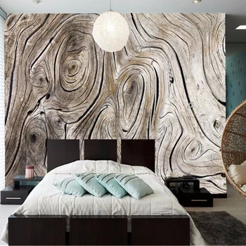 Brugerdefineret Vægmaleri af Ikke-vævet Tapet Retro Træ, Korn Abstrakt Kunst Maleri Stue med Sofa, TV Baggrund Foto Wall Paper 3D