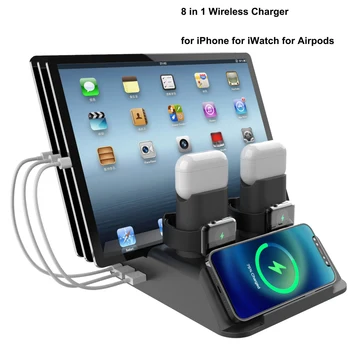 15W Qi Hurtige Trådløse Oplader, holder Til iPhone 11 12 XR-X Apple-Ur 8 i 1 Oplader Dock Station til Airpods Pro for iWatch