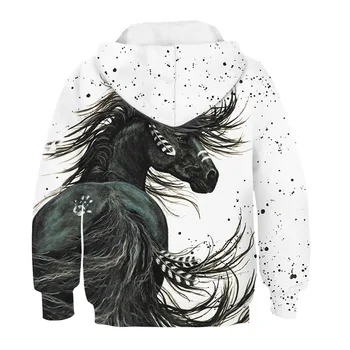 Hvide Hest Unicorn Hoodie Sweatshirt Hætte Dragt Med Lange Ærmer Piger Hættetrøjer Børn Streetwear Falde Afslappet Lille Dreng, Pige Tøj