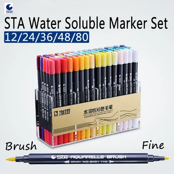 STA 12/24/36/48 Akvarel Pensel, Pen Sæt Waterbrush Markører for Professionel Tegning Markør Manga Kunstner Markører Kunst Forsyninger