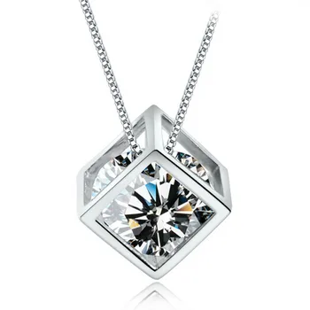 925 sterling sølv fashion square skinnende krystal damer'pendant halskæde smykker kvinder short box chain engros gave