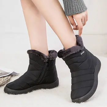Vinteren kvinder støvler 2021 mode vandtæt sne støvler vinter sko kvinde casual let zip varm blød pels ankel støvler