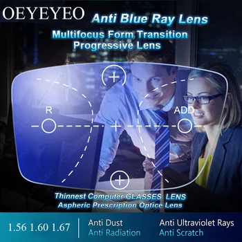 Anti-Blue Ray Lens Fri Form Progressive Recept Optisk Linse Briller Uden UV-Blue Blocker Linse Til Øjne Beskyttelse Hot 18479