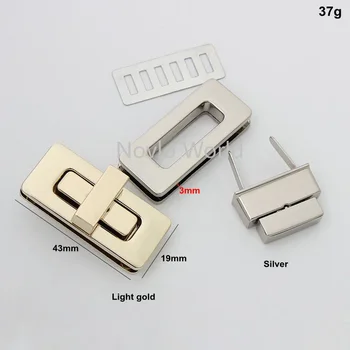 10-30 stykker 2 farver 43*19mm Rektangel Metal Nikkel og Lys Guld Farve Twist lock til Sling Bag