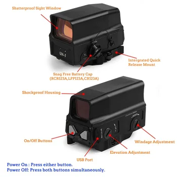 UH-1 Red Dot Sight QD Hurtig Frigøre Holografiske Refleks Anvendelsesområde USB Oplader Kabel-20MM passer Jernbane Montere