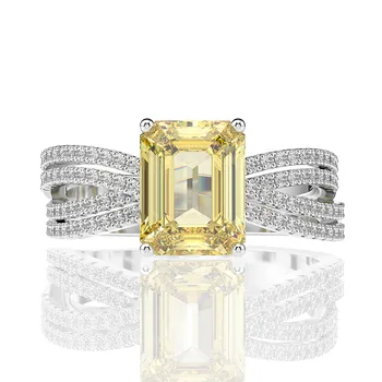 Ægte 925 Sterling Sølv 7x9mm Smaragd Cut Citrin Ædelsten Diamant Ring Bryllup forlovelsesringe For Kvinder Drop Shipping