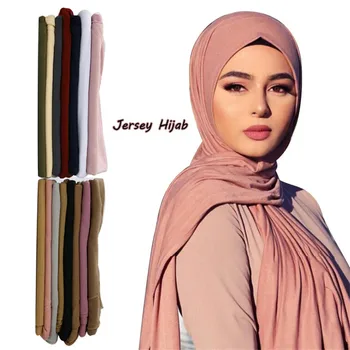 2021Hot salg soild kvinder Jersey tørklæde af bomuld Islamiske muslimske hijab store cover-up pashmina lang kvindelige foulard hoved tørklæder