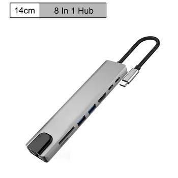 Otte-I-Én Type C Til HDMI-Rj45-USB3.0 TF PD 4K-Hub Udvidelse Dock Plug And Play-Aluminium Legering Hurtig Varmeafledning